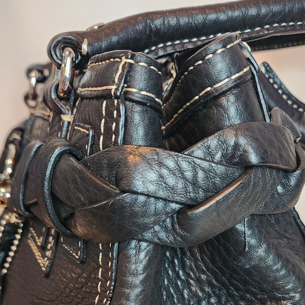 COACH HAMPTONS BRAIDED SATCHEL Black Pebbled Leather, silver-tone hardware EUC - Picture 9 of 13